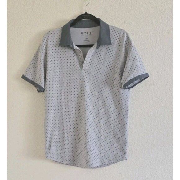 BYLT Other - BYLT Premium Basics Polo Lux Polka Dot Short Sleeve Polo Shirt Light Gray Medium